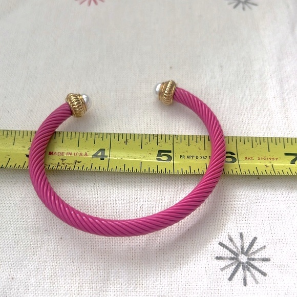 Matte Pink Twisted Cable Bangle Cuff Bracelet with Pearl Ends - Picture 8 of 8